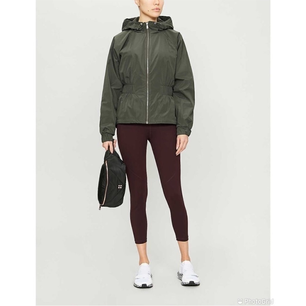 Sweaty Betty Storm Seeker Waterproof Hooded Jacket in Dark Green